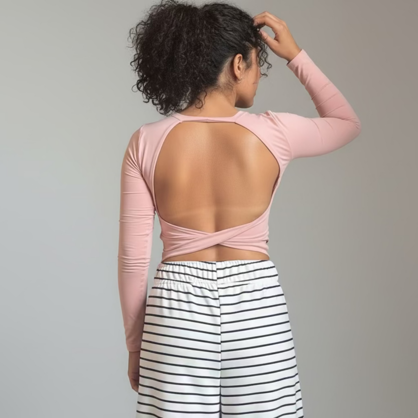 CROPPED TWIST MANGA LARGA ROSE
