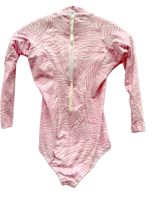 BODYSURF KIDS PINK ZEBRA ZIPER BACK